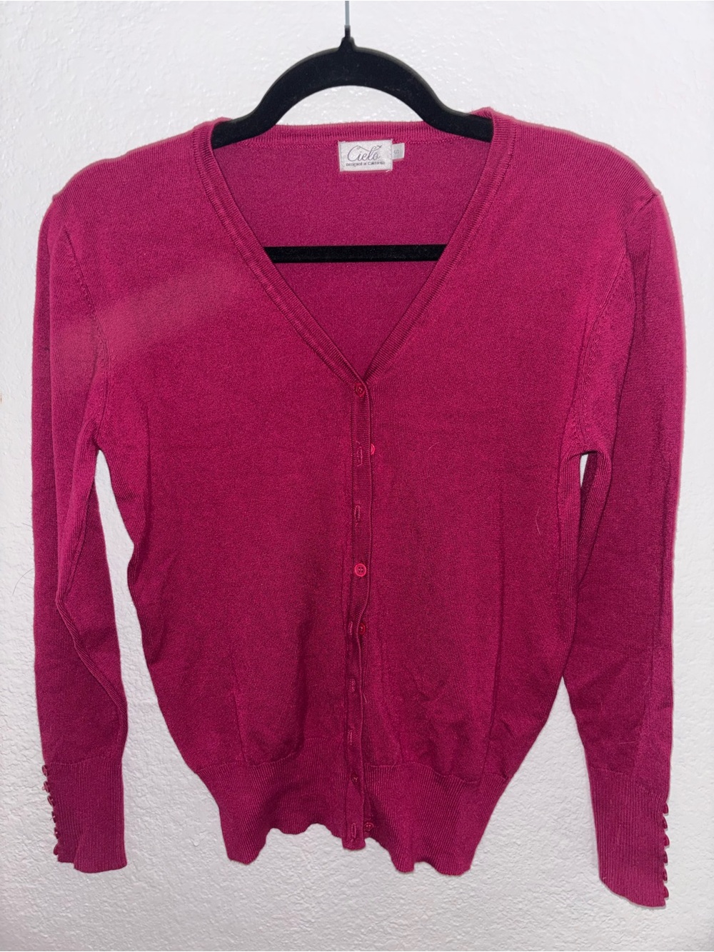 Cielo Women's Deep Pink V-Neck Button Cardigan